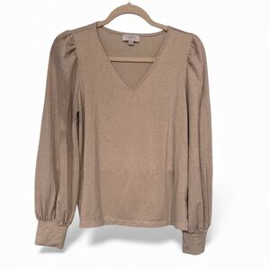 Loft Gold V-Neck Puff Sleeve Blouse​